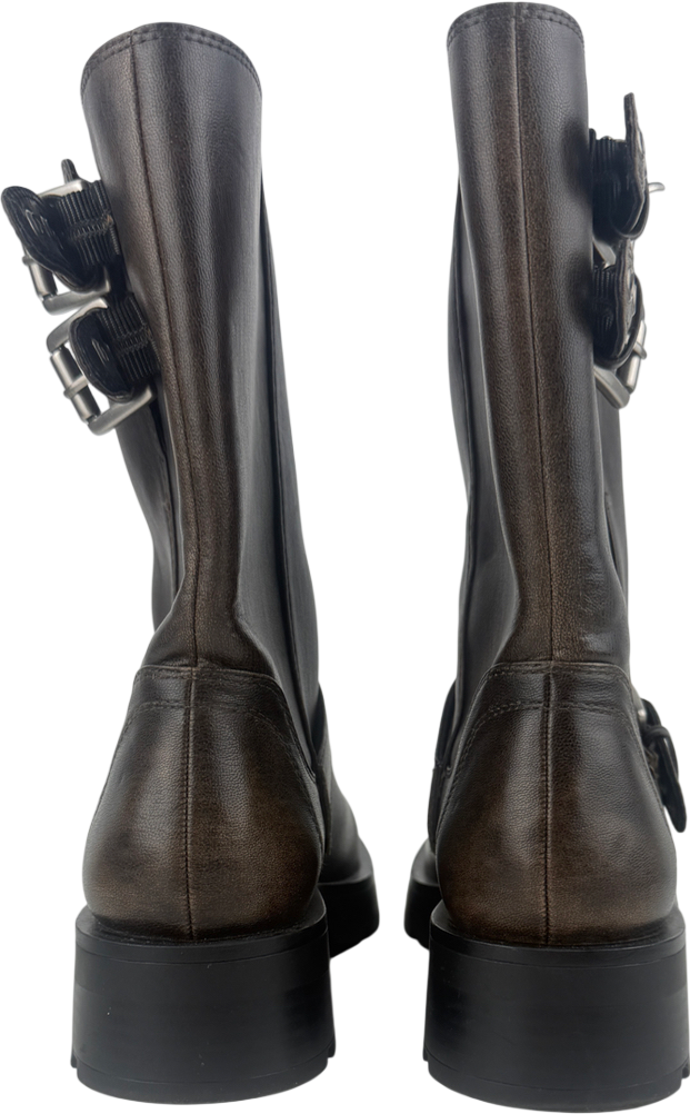 ZARA Brown Leather Biker Buckle Boots UK 5 EU 38 👠