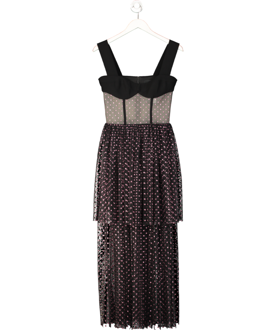 Rasario Black Mesh Tiered Glitter Dot Midi Dress Fr36 UK 8