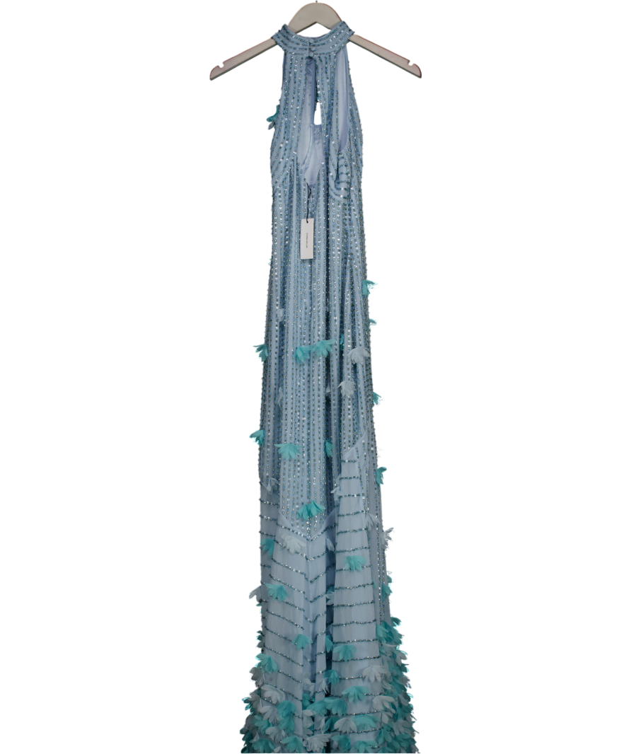 Karen Millen Blue Crystal Applique Halterneck Woven Maxi Dress UK 6