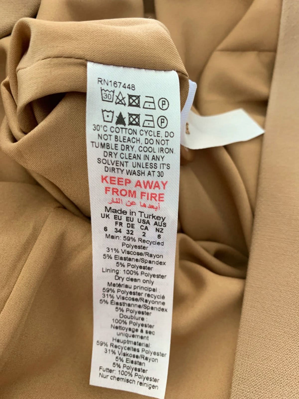 Karen Millen Camel Bodycon Dress UK 6