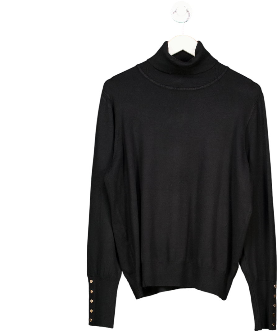 Karen Millen Black Plus Size Viscose Blend Roll Neck Knit Jumper With Gold Buttons UK XL