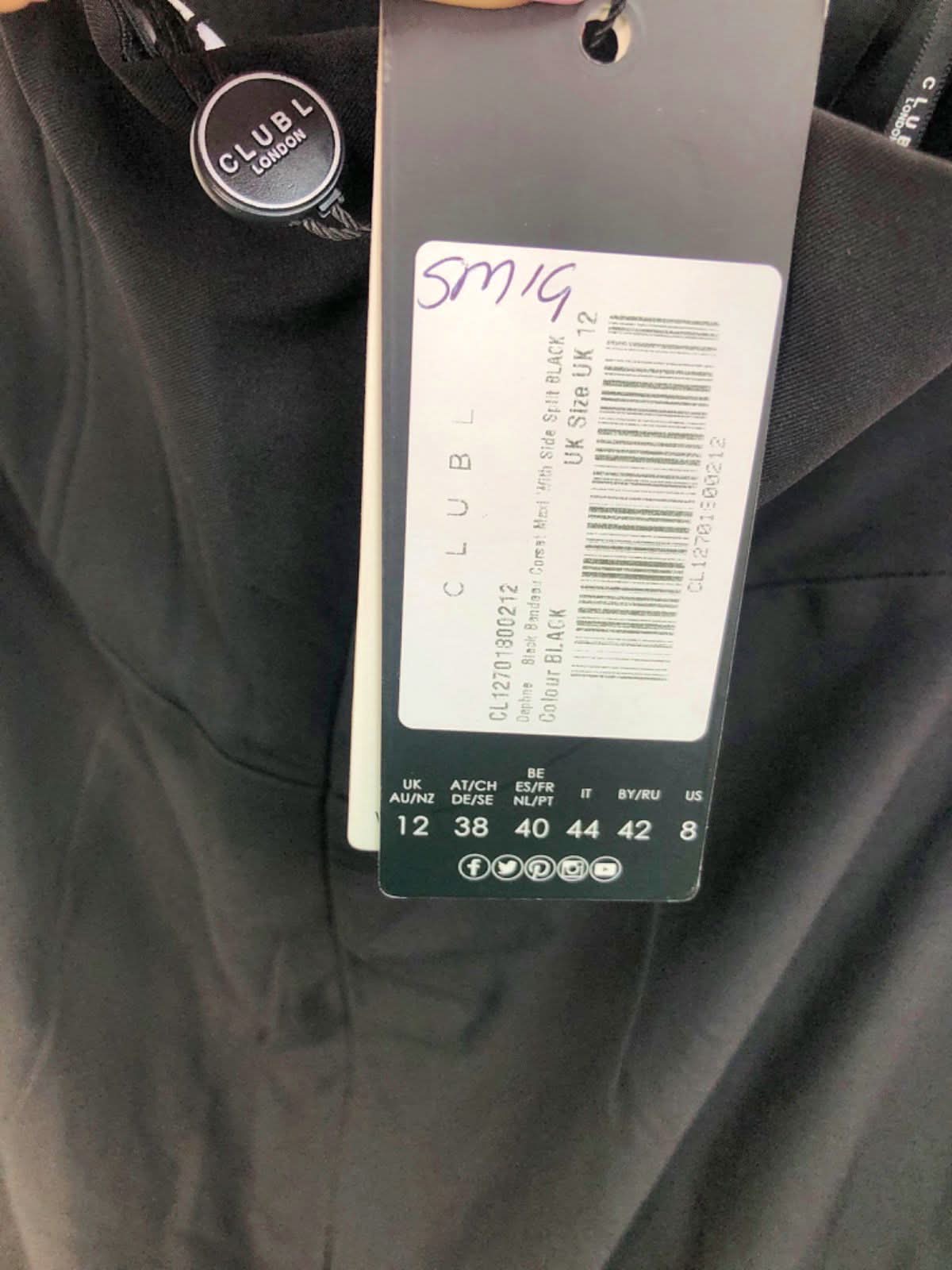 Club L London Black Maxi Dress with Pleated Design UK 12