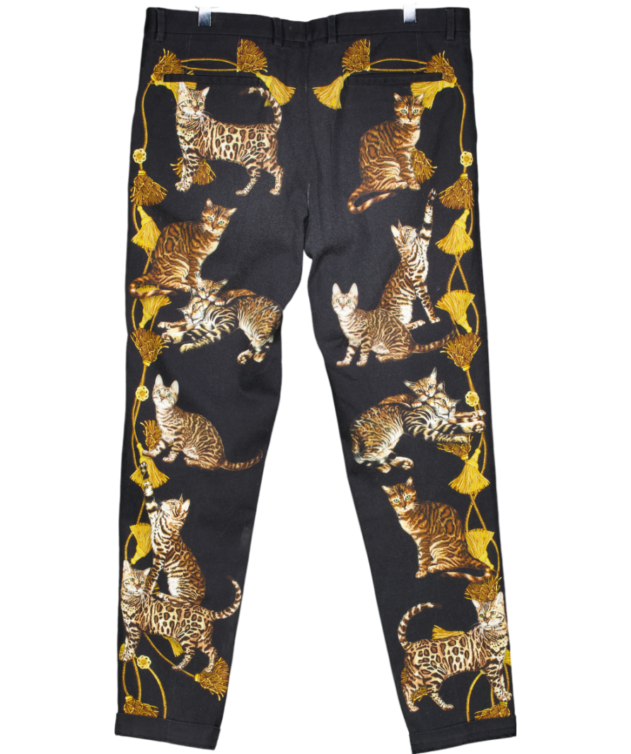 Dolce & Gabbana Black Cat Print Trousers UK XL