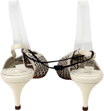 M&S Cream Leather Laser Cut Slingback Sandals UK 6 EU 39