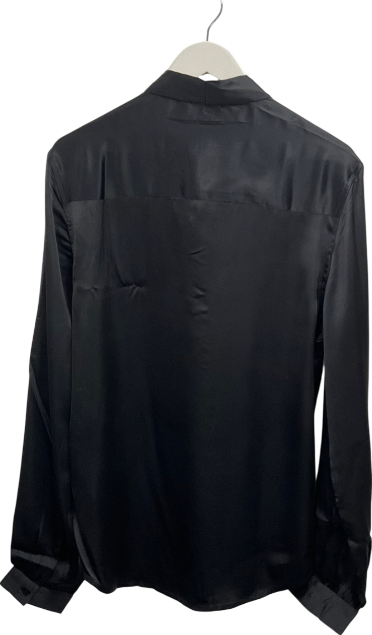 ASOS Black Satin Shirt With Volume Sleeve And Neck Tie UK M
