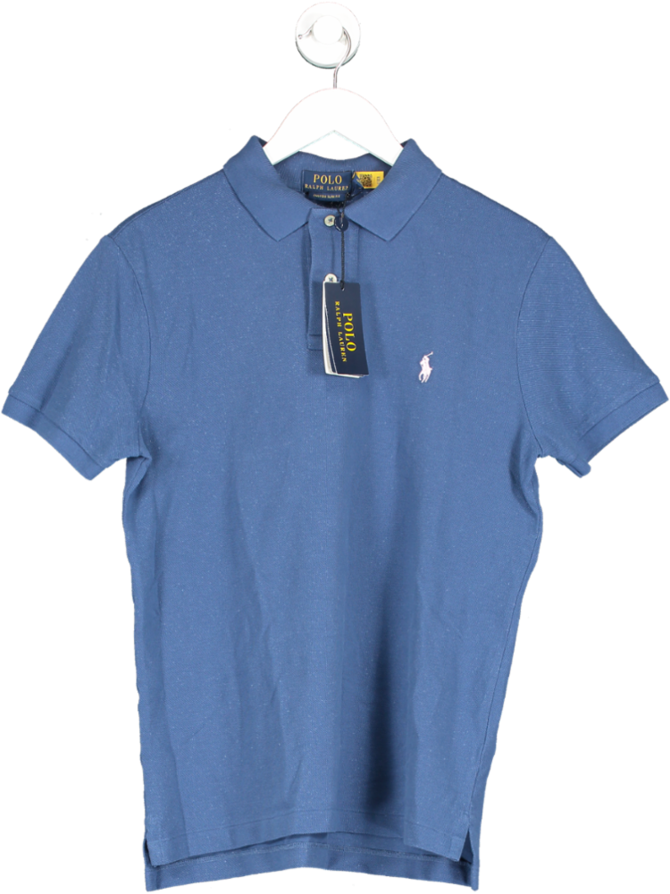 Polo Ralph Lauren Blue Custom Slim Fit PINK Polo Pony-embroidered Polo Shirt BNWT UK S