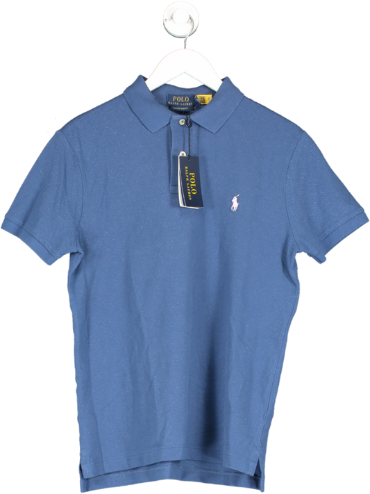 Polo Ralph Lauren Blue Custom Slim Fit PINK Polo Pony-embroidered Polo Shirt BNWT UK S