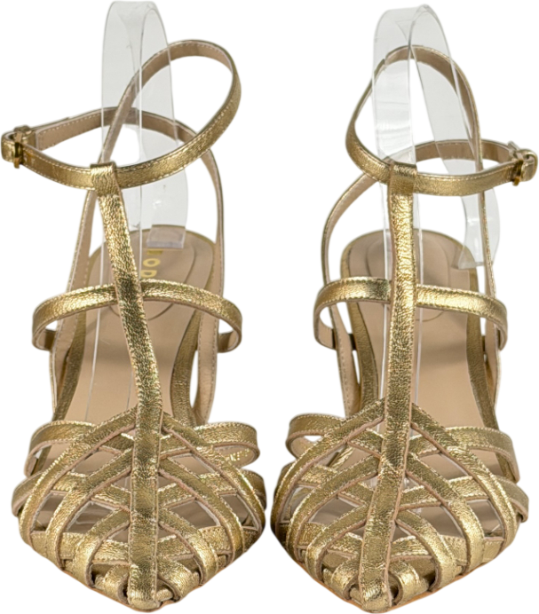 BODEN Metallic Gold Leather Cage Front Heels UK 8 EU 41
