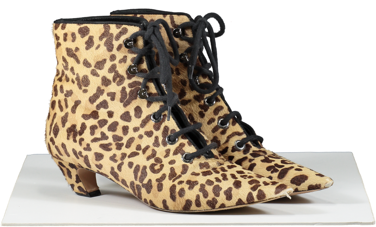 Dior Brown Lace Up Kitten Heel Ankle Boots- Leopard Print UK 5.5 EU 38.5 👠