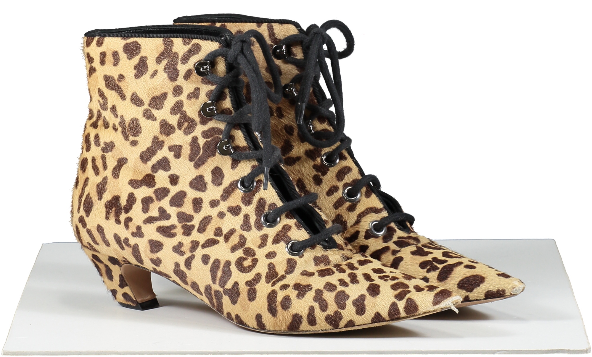 Dior Brown Lace Up Kitten Heel Ankle Boots- Leopard Print UK 5.5 EU 38.5 👠