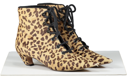 Dior Brown Lace Up Kitten Heel Ankle Boots- Leopard Print UK 5.5 EU 38.5 👠