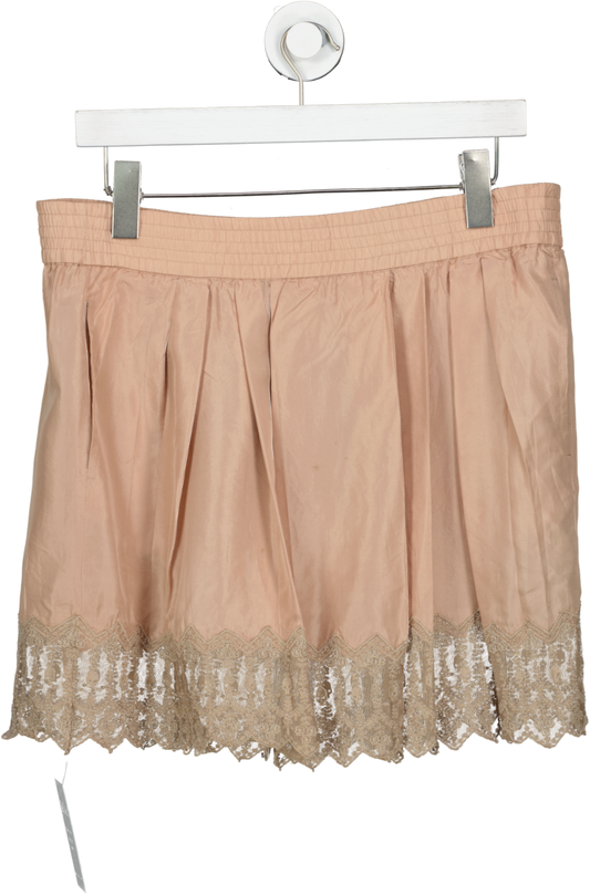The Kooples Brown Silk Lace Hem Skirt UK 10