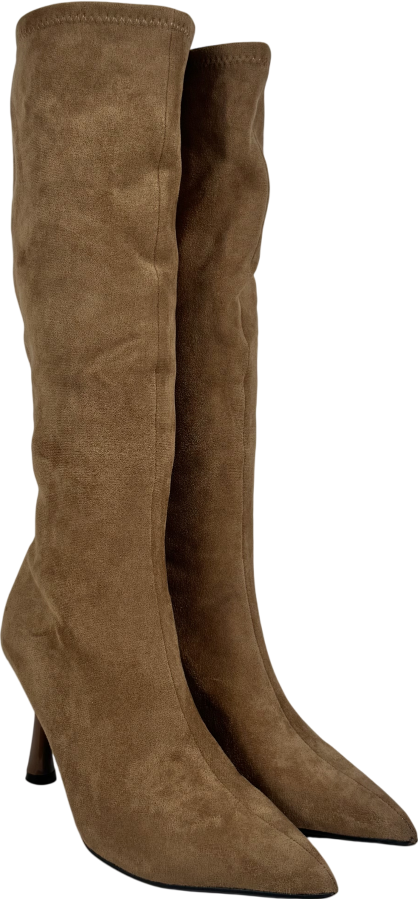 SOSANDAR Beige Camel Faux Suede Knee High Flared Boots UK 6 EU 39 👠