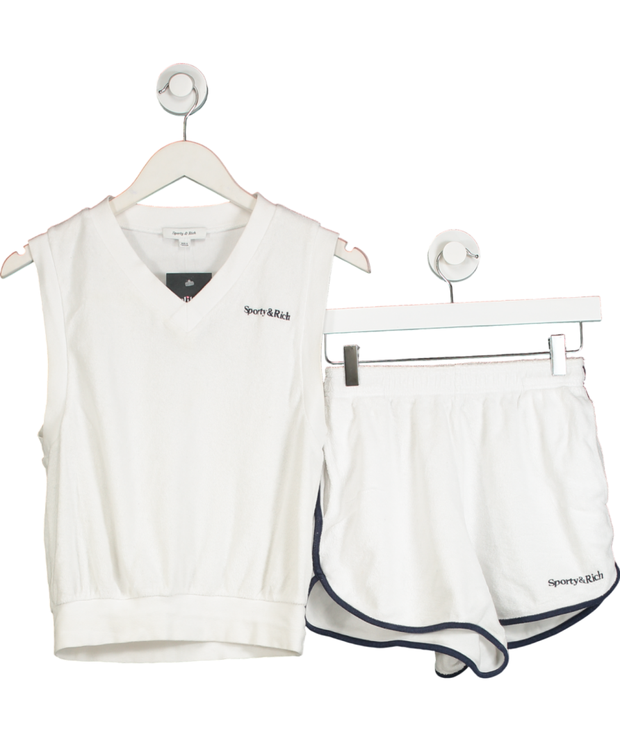 Sporty & Rich White Towelling Logo Vest And Shorts Set UK M/L
