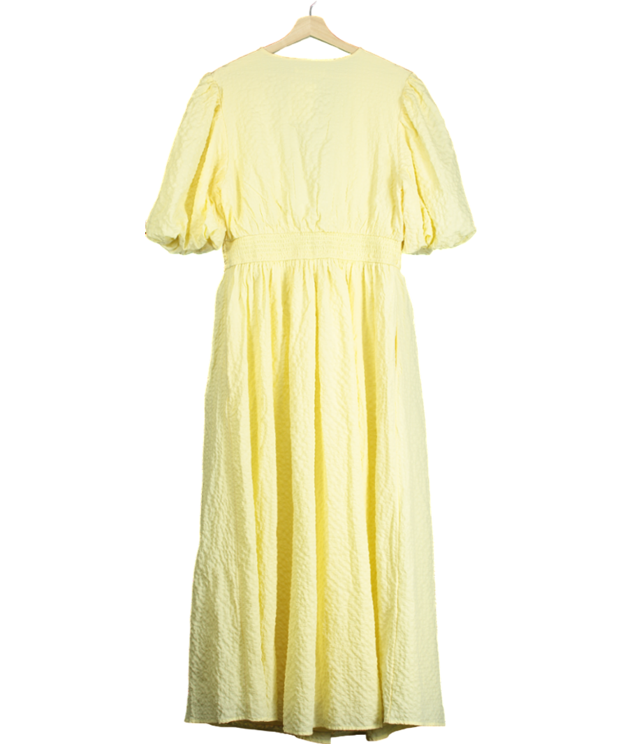 Abercrombie & Fitch Yellow Puff Sleeve Plunge Flowy Dress UK L