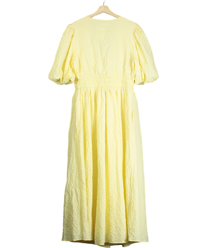 Abercrombie & Fitch Yellow Puff Sleeve Plunge Flowy Dress UK L