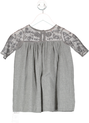 Bonpoint Grey Embroidered Mesh Dress 4 Years