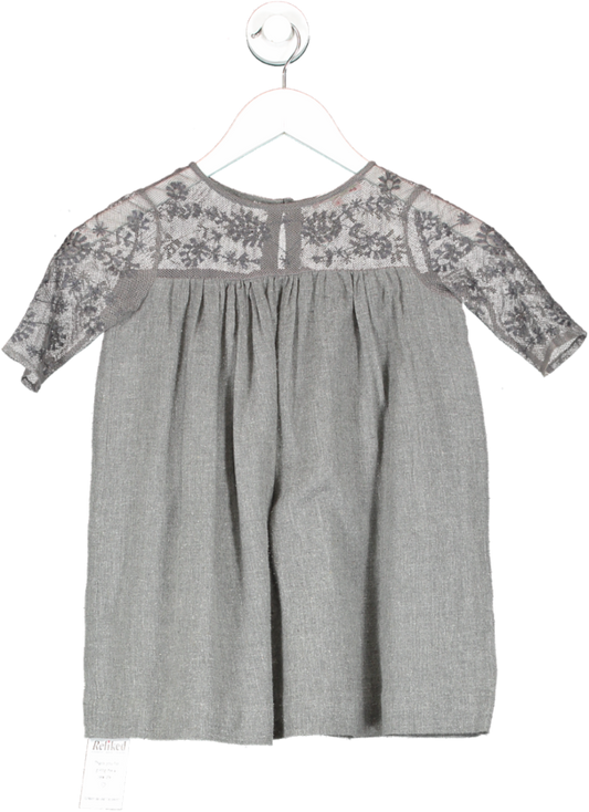 Bonpoint Grey Embroidered Mesh Dress 4 Years