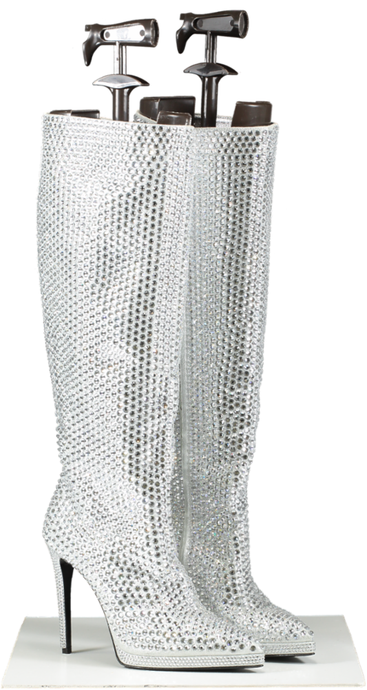 Russell & Bromley Metallic Spotlight Crystal Knee High Boots UK 8 EU 41 👠
