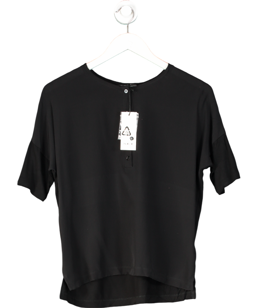 Set Black Zoey 100% Silk Button T-shirt UK 4