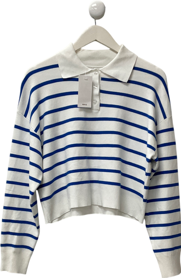 MANGO White Striped Polo Jumper UK S