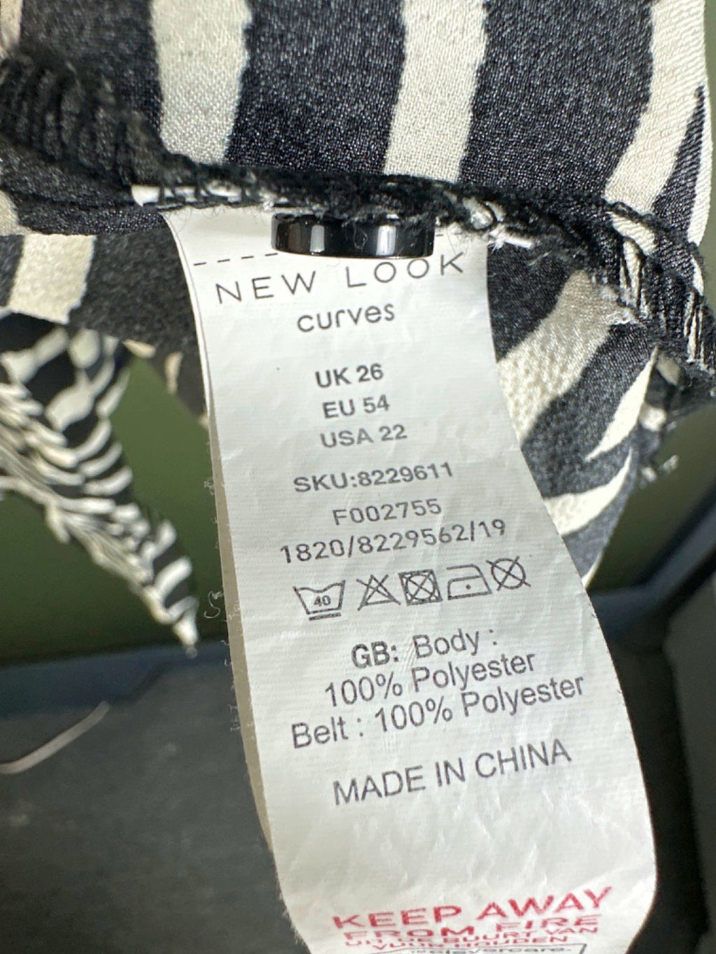 New Look Black and White Zebra Print Shirt Dress UK 26