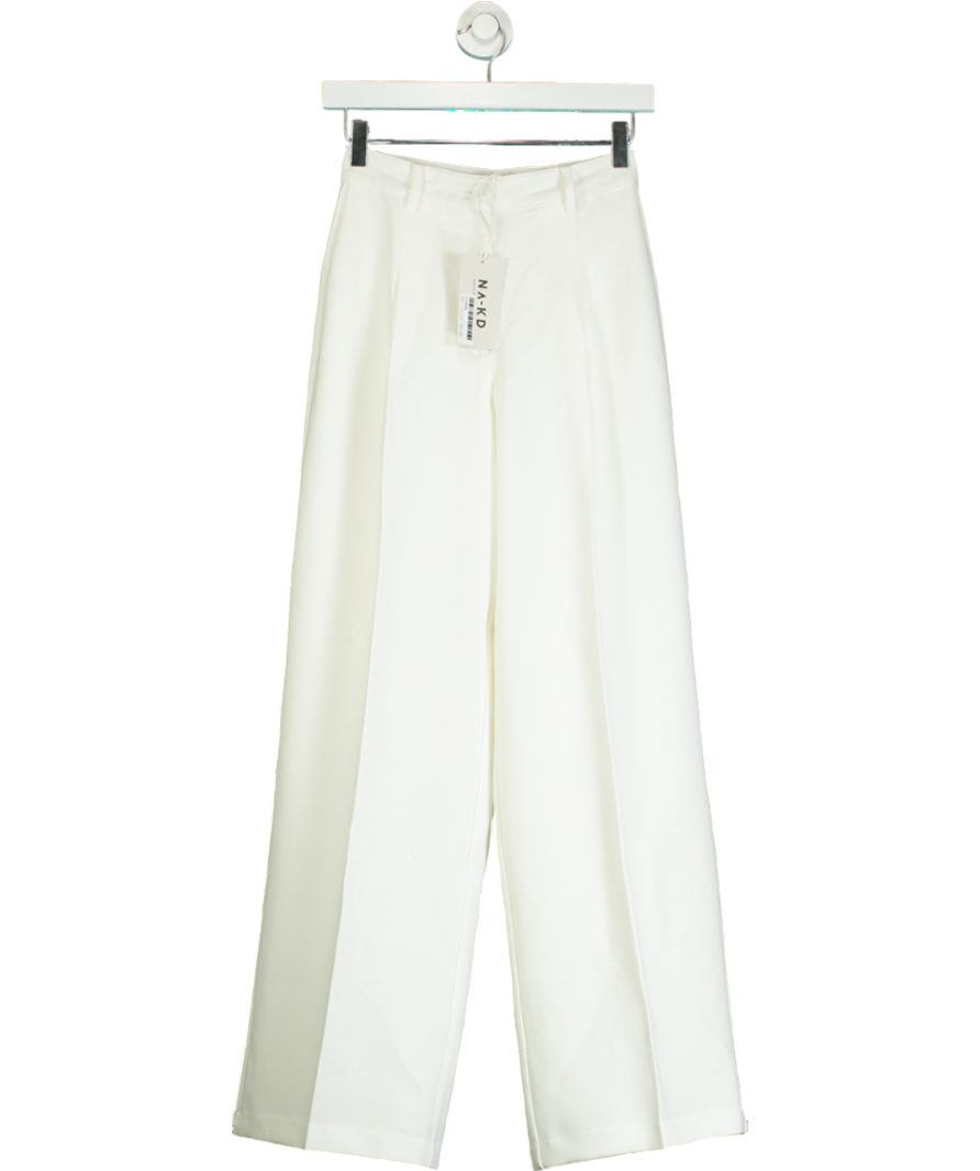 NA-KD White Pleat Detail Loose High Waist Pants UK 4