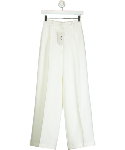 NA-KD White Pleat Detail Loose High Waist Pants UK 4