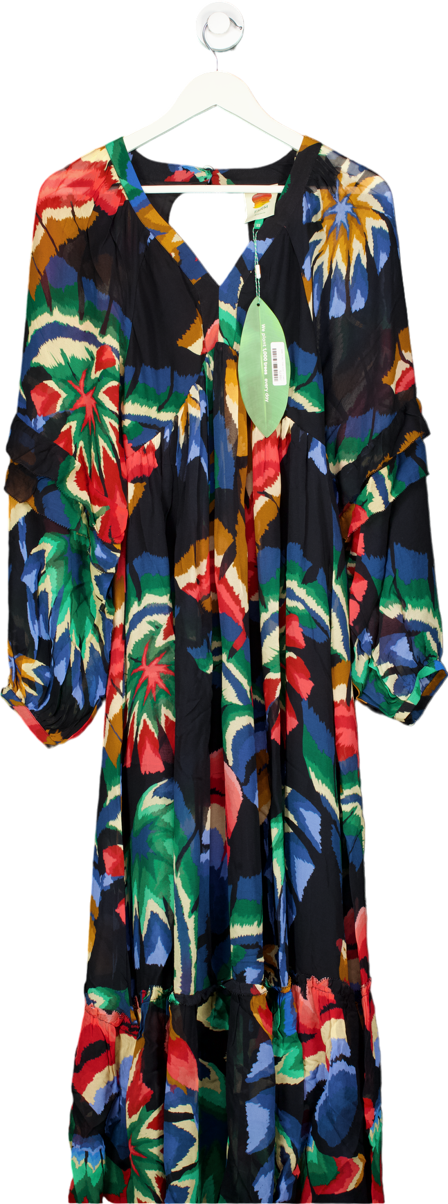 Farm Rio Multicoloured Chevron Forest Black Maxi Dress UK XS