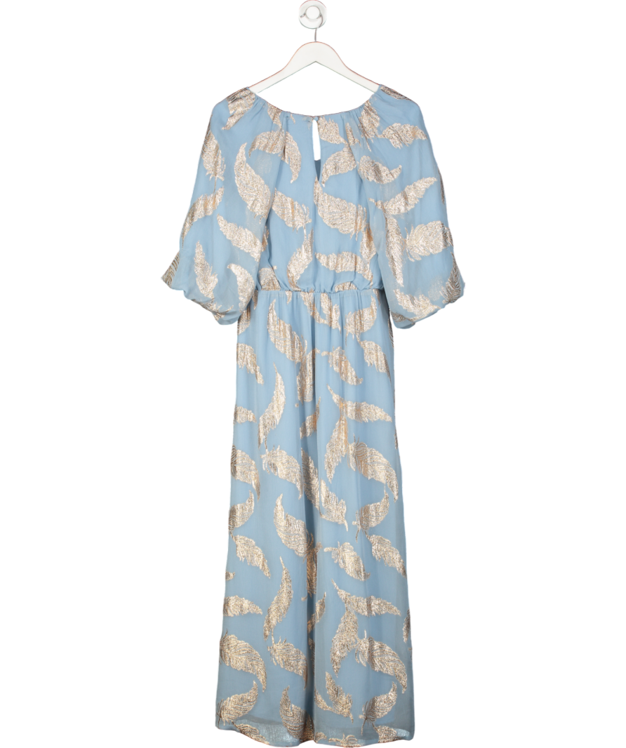 Love & Roses Blue Embroidered Golf Leaf Maxi Dress UK 12