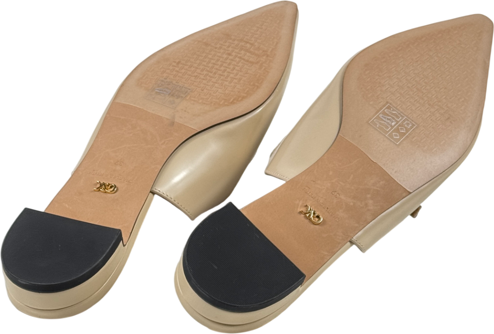 CHARLES & KEITH Beige Leather T-bar Double-strap Mules UK 6 EU 39 👠
