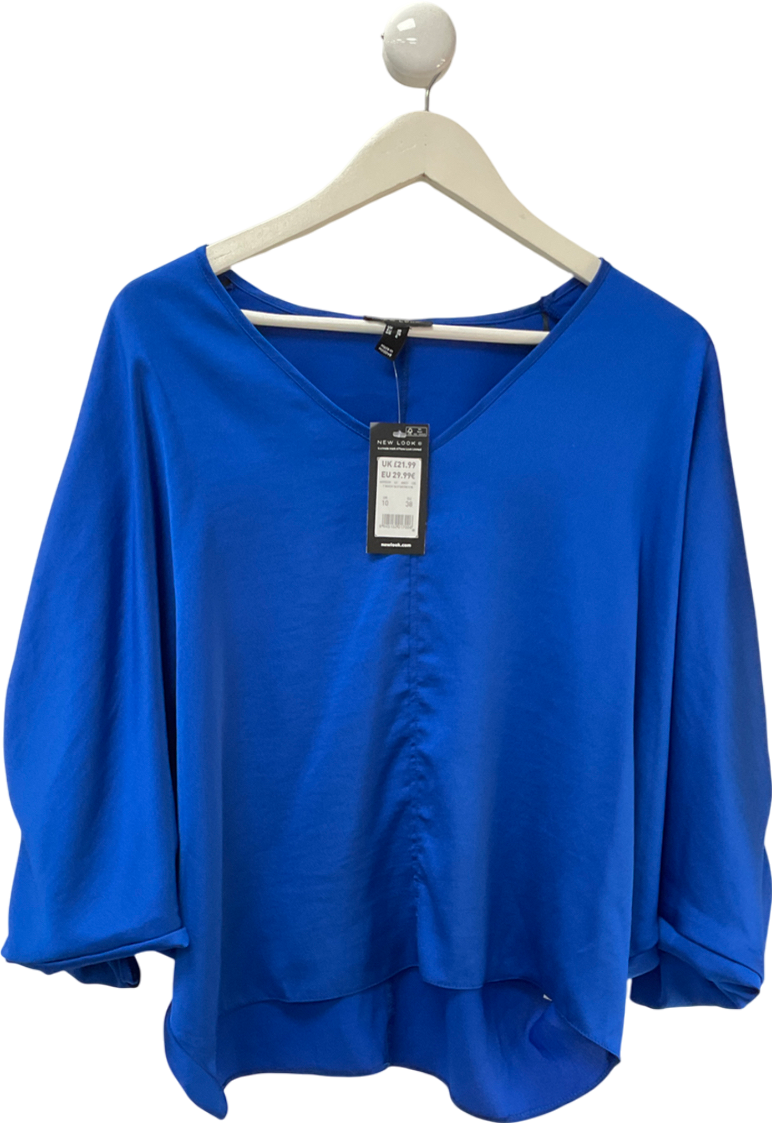 New Look Bright Blue Frill Sleeve Button Front Blouse UK 10