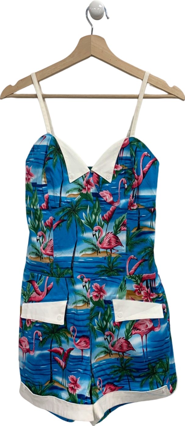 Collectif Blue Flamingo Print Summer Romper UK S