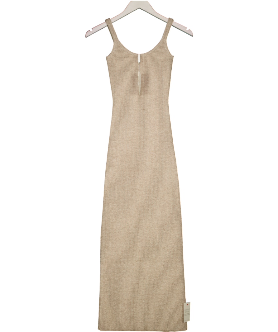 PRETTY LAVISH Beige Winnie Strappy Rib Knit Midaxi Dress UK XS