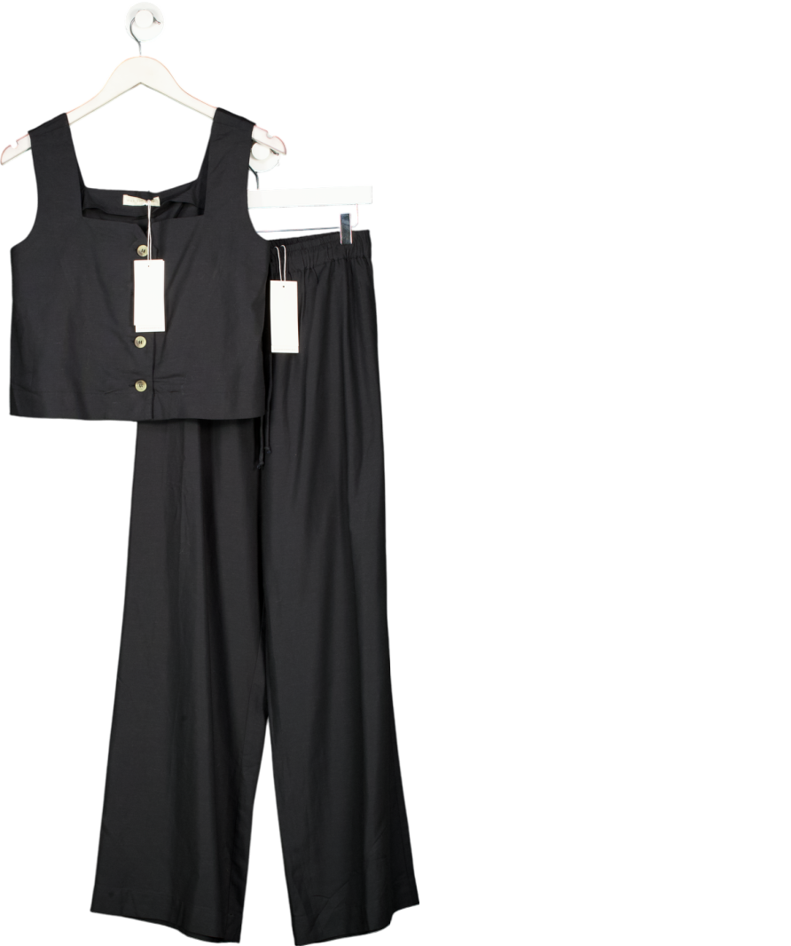 WAT. THE BRAND Black 2-piece Boxy Button Vest And Wide Leg Trouser Co-ord Set UK XS