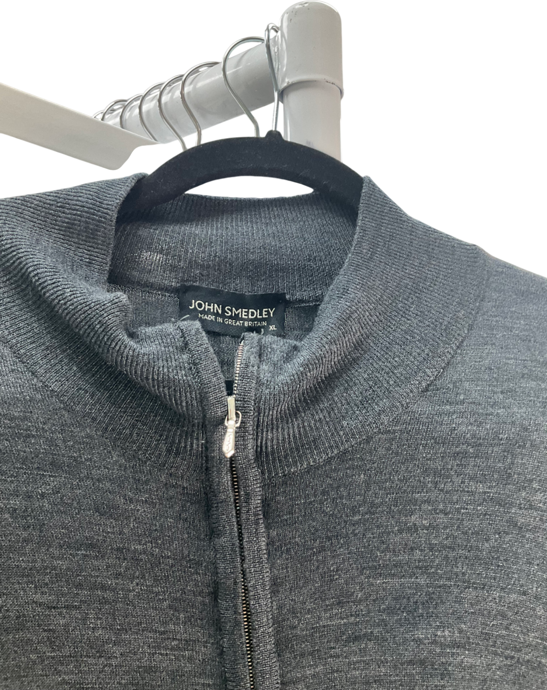 John Smedley Grey Barrow Extra Fine Merino Half Zip Charcoal UK XL