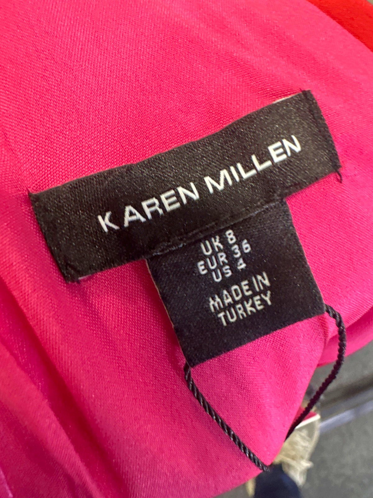 Karen Millen Pink Red Soft Tailored Colour Block Tie Neck Midi Dress UK 8