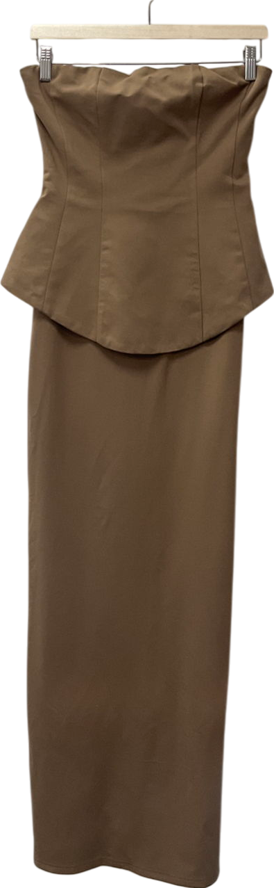 Fashion Nova Beige Meredith Strapless Maxi Dress UK S