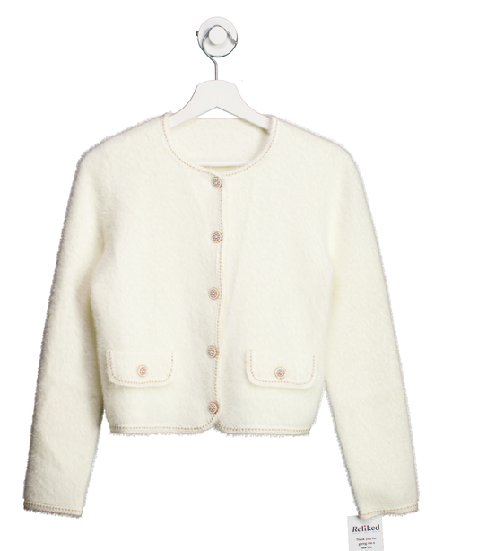 GOELIA Cream Fuzzy Knit Jacket With Pearl Button Detailing UK S