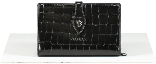 MARCCAIN Black Croc Wallet Clutch In Cowhide Leather