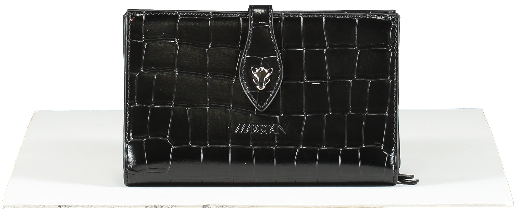 MARCCAIN Black Croc Wallet Clutch In Cowhide Leather
