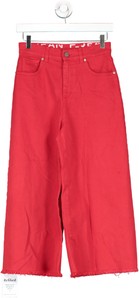 P_Jean Red Denim Raw Hem Cropped Wide Leg Jeans W26