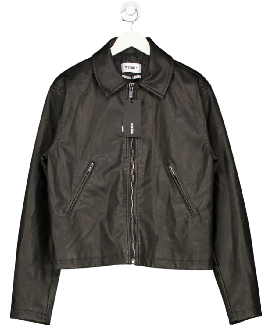 Weekday Black Shrunken Faux Leather Jacket UK M