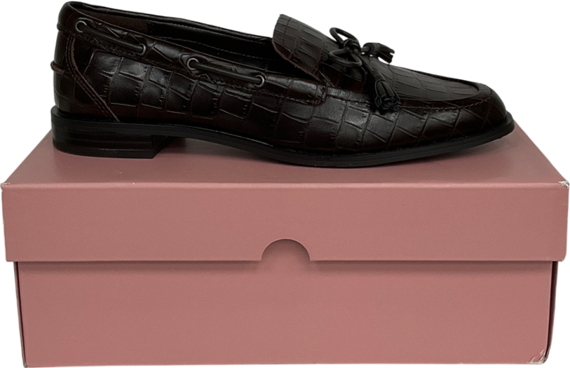 Tabitha Simmons X Next Chocolate Brown Croc Embossed Leather Bow Loafers UK 5 EU 38 👠
