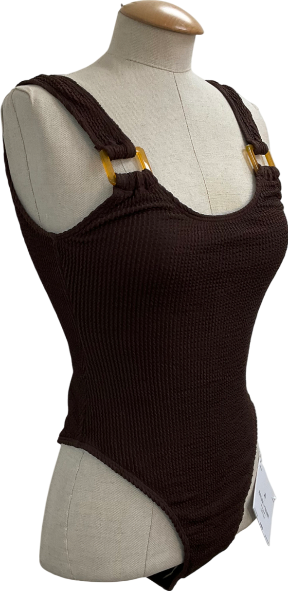 4th & Reckless Brown Textured One Piece Swimsuit UK 8