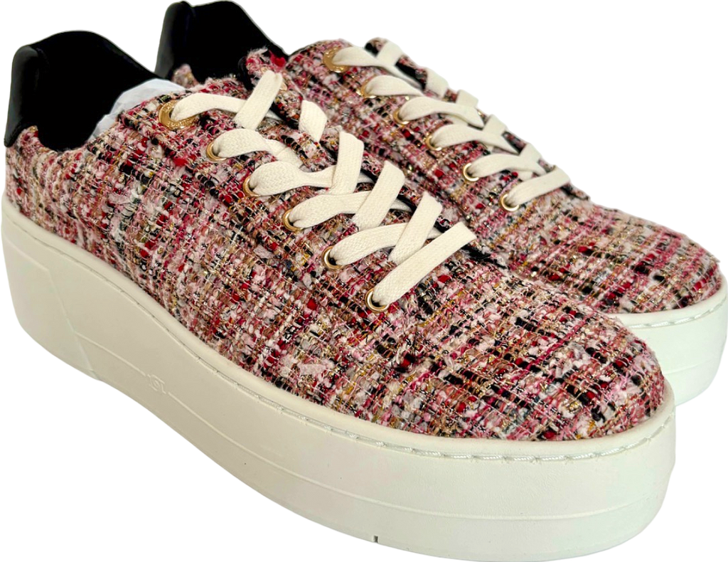 Dune Pink Fabric Flatform Lace-Up Sneakers UK 7