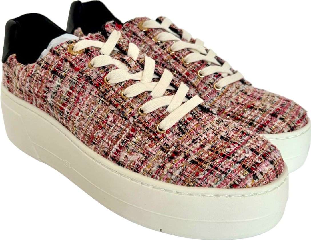 Dune Pink Fabric Flatform Lace-Up Sneakers UK 7