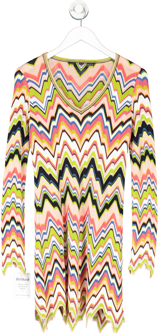 Marc Cain Multicoloured V Neck Chevron Print Knitted Dress UK S