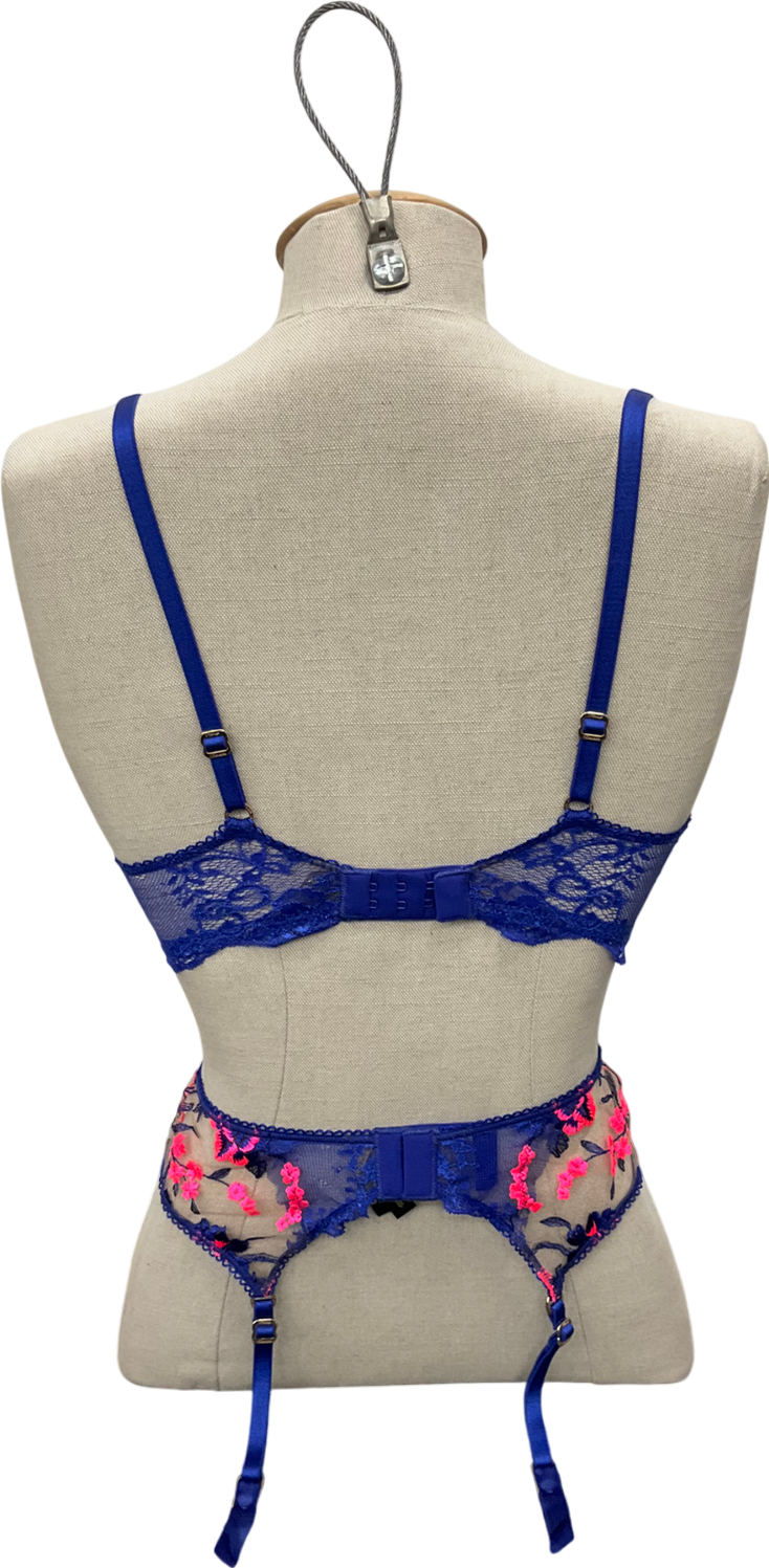 Honey Birdette Blue Whitney Bra And Suspender Belt UK 32D