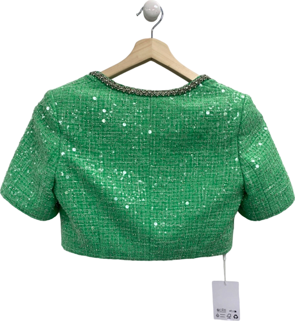 Self-Portrait Green Boucle Embellished Top UK 8